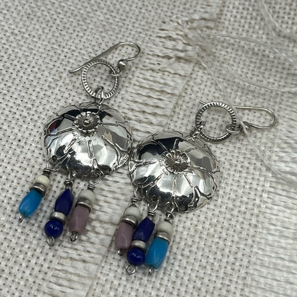 90's Handmade Sterling Silver Shell Drop Earrings with Beaded Accents - Picture 16 of 17